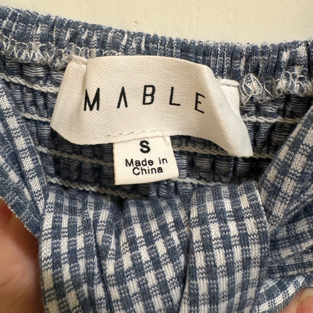 Mable Gingham Smocked Midi Dress Tie Front Maternity Friendly Blue White Size S - Picture 3 of 6